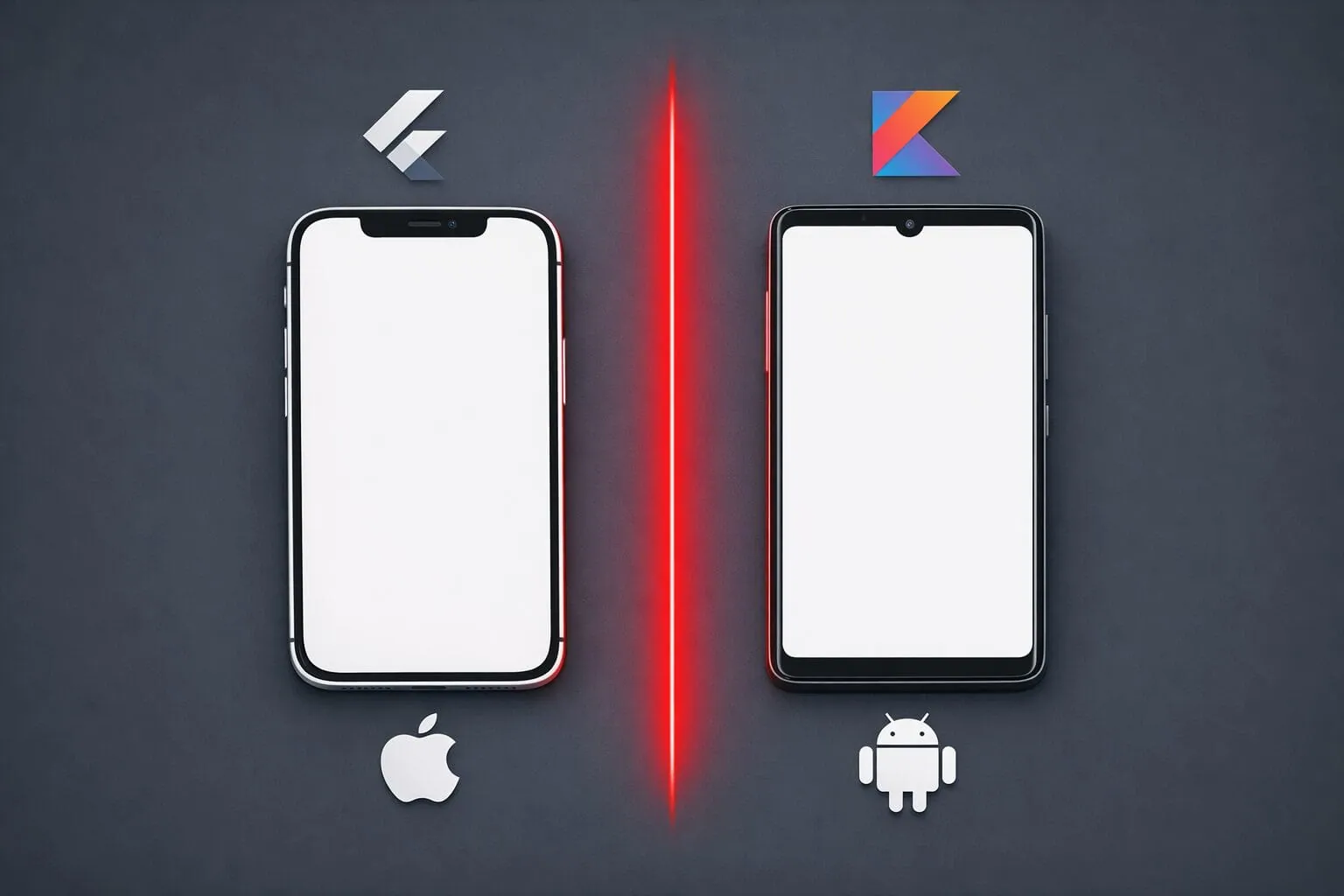 تصور لتطبيق يعمل على منصتي iOS وAndroid يبرز تطوير التطبيقات متعددة المنصات.