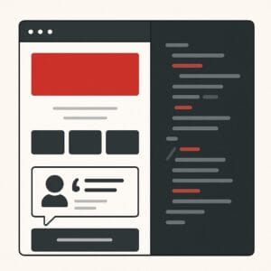 صورة تعبر عن الفرق بين تصميم واجهة الموقع وكتابة كود التطوير في مشهد واحد.